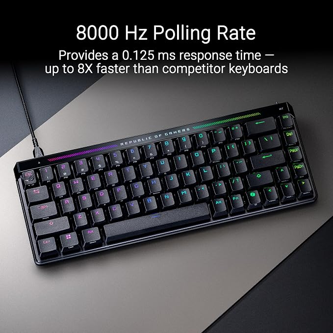 ASUS ROG Falchion Ace HFX Hall Effect Gaming Keyboard – 65% TKL, Dual USB-C, Magnetic Switches, Rapid Trigger, Speed Tap, 8000 Hz Polling, Touch Panel, Portable, Protective Cover, PBT Keycaps - Black