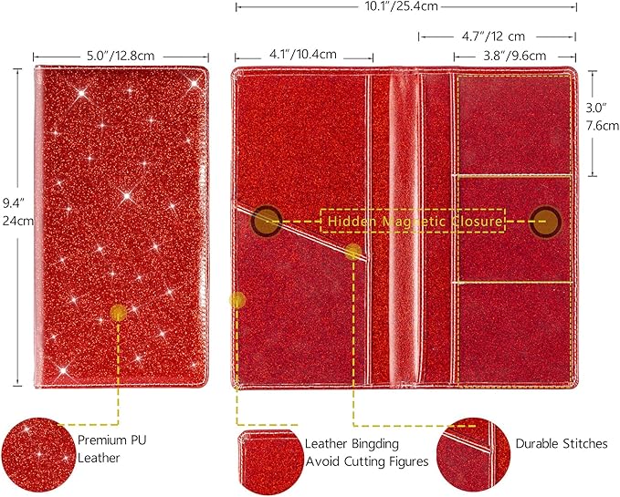 TOURSUIT Car Registration & Insurance Card Holder, Glitter Red | Vehicle License Document Organizer, Glove Box Compartment, Interior Car Accessories, For Women Men