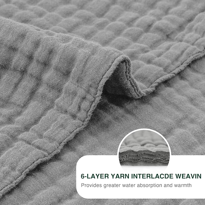 Love's cabin 100% Cotton Muslin Blanket, 6 Layer Lightweight Breathable Gauze King Size Blanket 108 x 90 Inches, Soft Summer Blanket for Bed, Medium Grey
