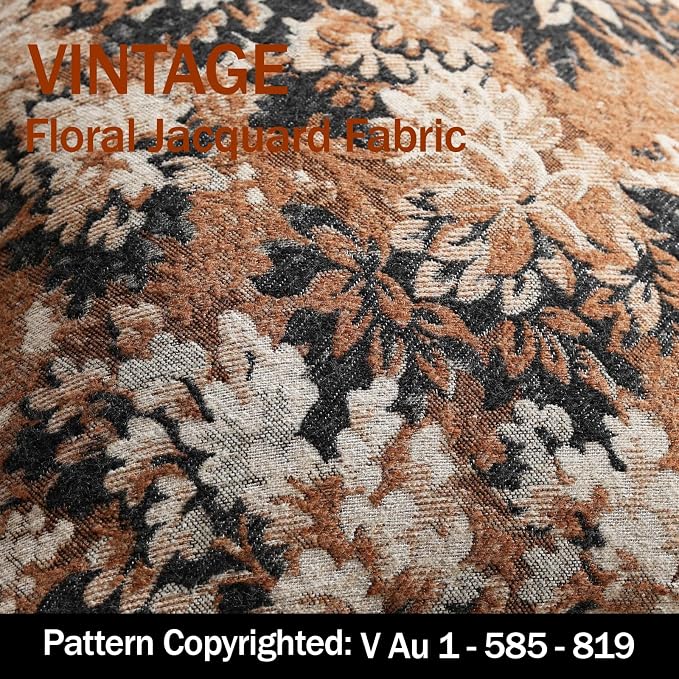 Pack of 2 Vintage Floral Euro Sham Covers 26x26 Boho Farmhouse Accents Chenille Square Decorative Throw Pillow Cases for Living Room Couch Bed Home Decor, Cognac