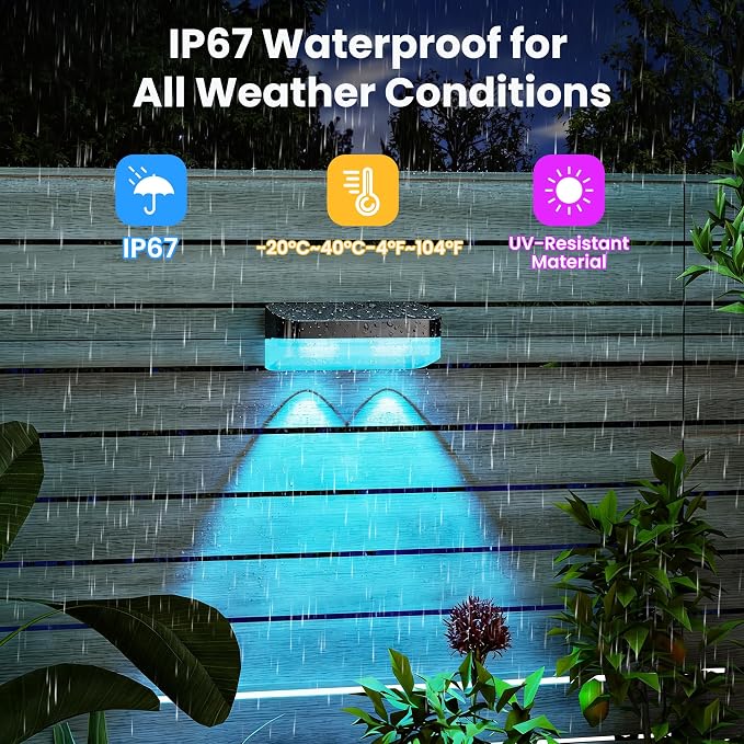 Outdoor Fence Lights, 8 Packs Smart Outdoor Deck Lights RGBCW+IC, with App/Remote Control, Color Changing Lights for Fence, IP67 Waterproof for Backyard Railing Decor (50FT)