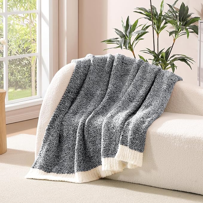 Soft Twin Blanket for Bed-Cozy Warm Reversible Knitted Blankets | Lightweight Fluffy Decor for Women, Mom, Her & Girls, Sofa, Chair, Couch, 60x80in,Cationic Dyeing Black
