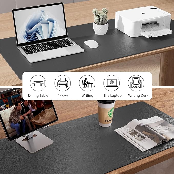 Leather Desk Pad Protector,Mouse Pad,Office Desk Mat, Non-Slip PU Leather Desk Blotter,Laptop Desk Pad,Waterproof Desk Writing Pad for Office and Home (Gray,31.5" x 15.7")