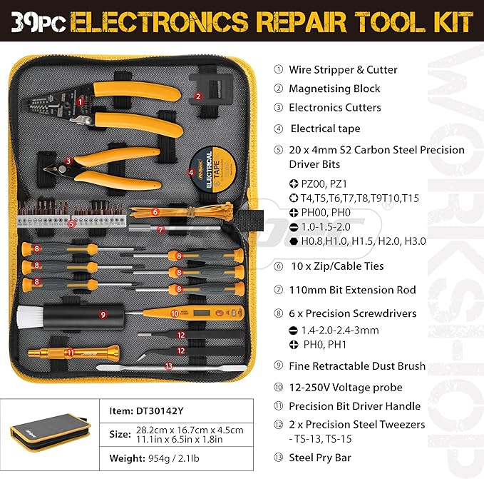 Hi-Spec 39pc Electronics Repair & Opening Tool Kit Set for Laptops, Phones, Devices, Computer & Gaming Accessories. Precision Small Screwdrivers with Pentalobe Bits for iPhones & MacBooks