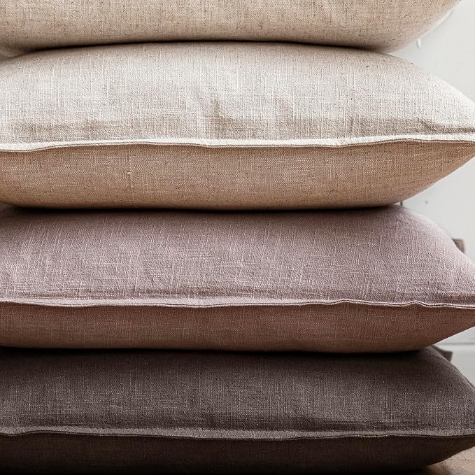 Foindtower Pack of 2, Decorative Linen Solid Throw Pillow Covers Accent Lumbar Cushion Case Farmhouse Pillowcase for Chair Couch Sofa Bedroom Living Room Home Decor 12 x 20 Inch Dusty Pink