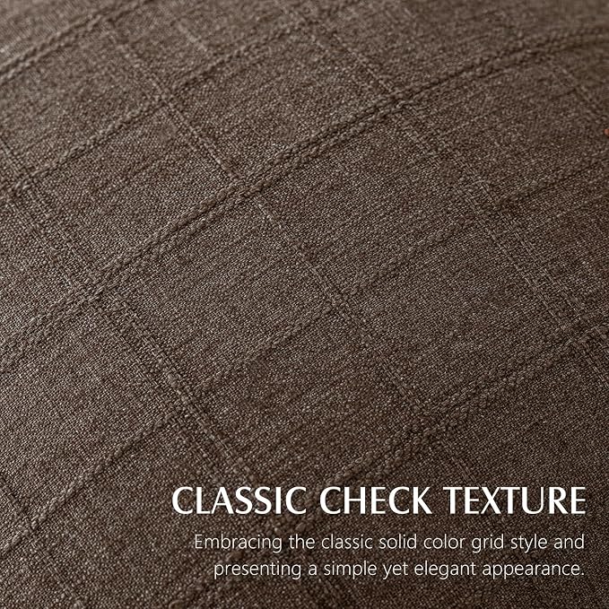 Foindtower Set of 2 Decorative Linen Check Throw Pillow Covers Neutral Farmhouse Vintage Cushion Covers Modern Boho Home Decor for Sofa Chair Couch Bedroom Living Room,18×18 Inch,Dark Brown