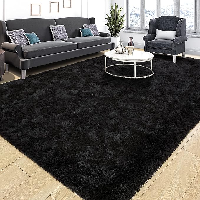 Tepook Area Rugs 7x10 for Living Room, Super Soft Fluffy Rugs for Bedroom, Modern Shaggy Rug Fuzzy Carpets for Kids, Plush Indoor Nursery Home Decor Rug with Non-Slip Bottom, Black