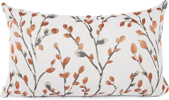 YOUR SMILE Classical Embroidery Jacquard Orange Square Decorative Throw Pillow Case Cushion Cover,12x20 inch