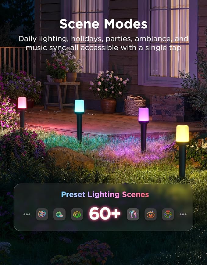 Govee Outdoor Cylinder Pathway Lights, 4 Pack, 425 Lumens, IP67 Waterproof | 60+ Preset Scene Modes, Outdoor Decor for Path, Patio, Garden, Lawn, Compatible with Alexa, Google Assistant, Matter