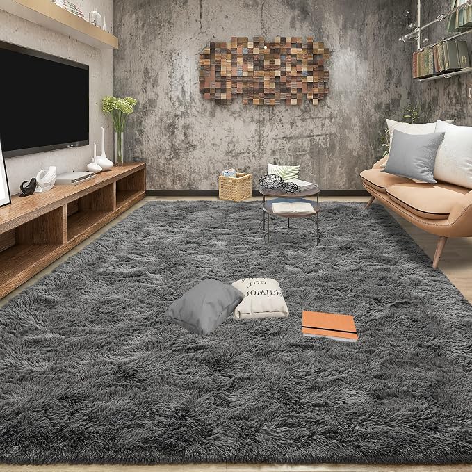 Tepook Soft Fluffy Rugs for Bedroom, 4x6 Area Rug for Living Room, Modern Shaggy Room Rug for Kids Boys Girls, Plush Throw Rugs Indoor Nursery Home Decor Rug with Non-Slip Bottom, Dark Grey
