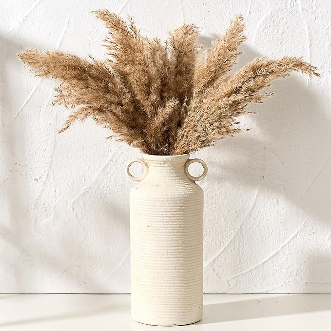 Vaseking Ceramic Rustic Vase with 2 Round Handles, Antique Farmhouse Flower Vase, Vintage Terracotta Vases for Home Decor, Wedding, Living Room, Table, Shelf Decor - 10.2 Inch Tall, Fossil