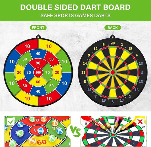 Large Dart Board - Double-Sided Fun for Kids | Indoor/Outdoor Game with Sticky Balls & Darts