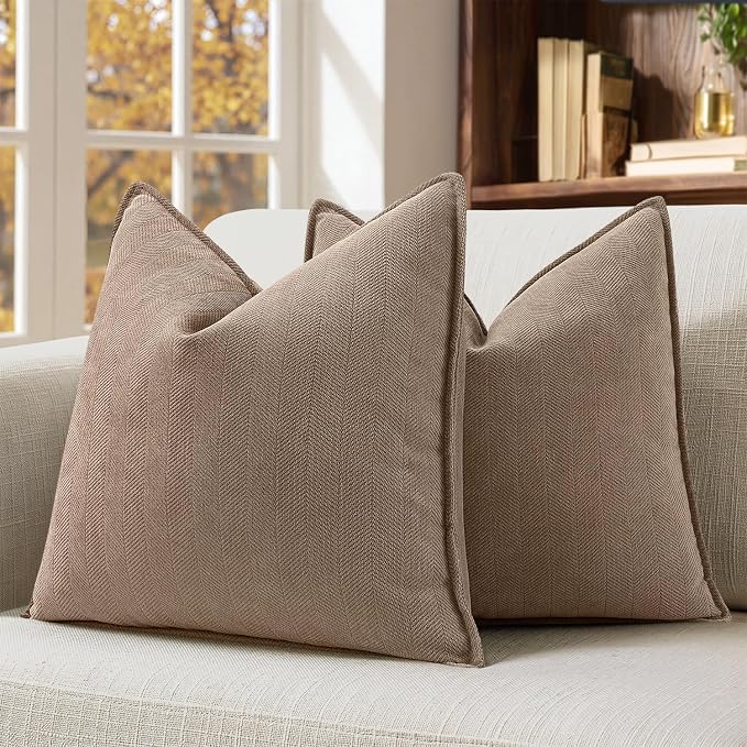 MIULEE Pack of 2 Coco Brown Decorative Chenille Pillow Covers 20x20 Inch | Soft Couch Throw Pillows,Farmhouse Cushion Covers with Elegant Design for Sofa,Bedroom,Living Room,Spring Home Decor