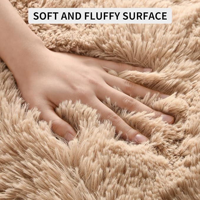 Tepook Super Soft Fluffy Rugs for Bedroom, Shag 5x8 Area Rugs for Living Room, Modern Shaggy Rug Fuzzy Carpets for Kids, Plush Indoor Nursery Home Decor Rug with Non-Slip Bottom, Beige