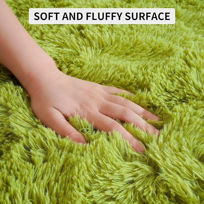 Tepook Fluffy Grass Green Rugs for Living Room Bedroom, 9x12 Soft Area Rug Moss Green Kids Girls Boys Rug, Indoor Plush Shaggy Non-Slip Carpet for Nursery Classroom Dorm Home Decor