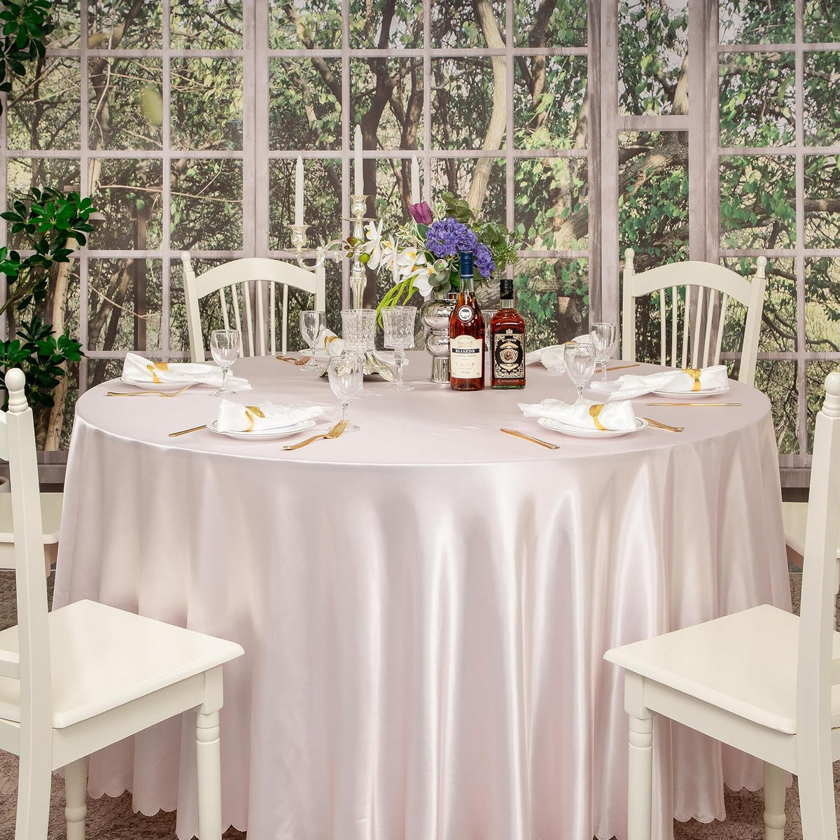 1 Pack 60 Inch Blush Pink Round Tablecloth, Silky Satin Tablecloth Overlay Smooth Fabric Table Cover, Table Decoration for Wedding Party Banquet Events
