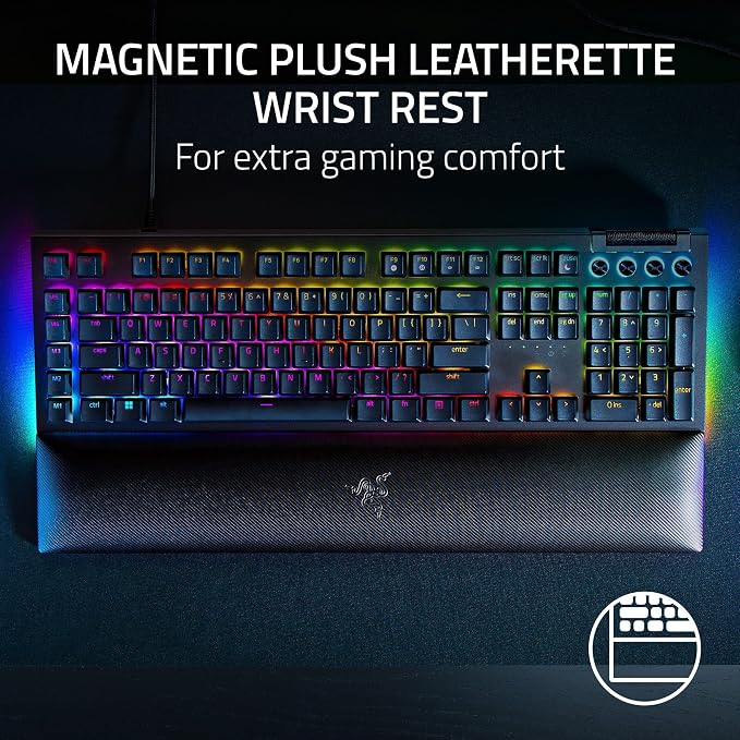 Razer BlackWidow V4 Mechanical Gaming Keyboard, Yellow Linear Switches | Chroma RGB, 6 Dedicated Macro Keys, Magnetic Wrist Rest, Doubleshot ABS Keycaps