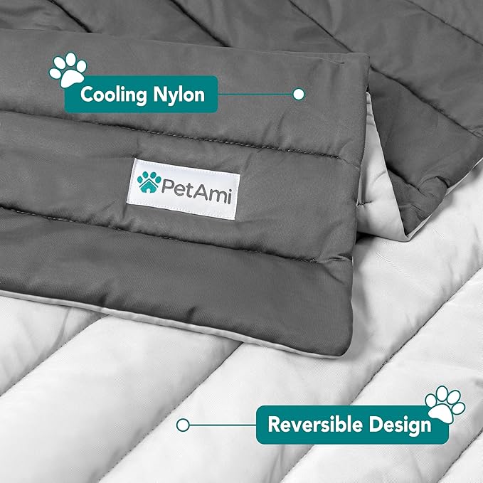PetAmi Cooling Mat for Dog, Premium Pet Cooling Blanket for Crate Kennel, Indoor Cat Cool Sleeping Pad, Q-MAX Cold Sofa Couch Cover for Summer, Gray/Light Grey, Medium (29x40)