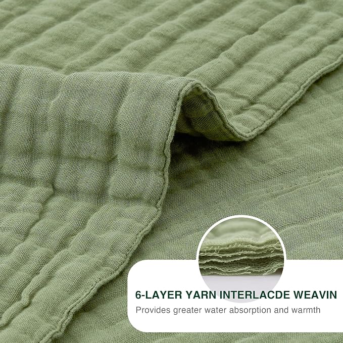 Love's cabin 100% Cotton Muslin Blanket, 6 Layer Lightweight Breathable Gauze Twin Size Blanket 60 x 80 Inches, Soft Summer Blanket for Bed or Couch, Sage Green