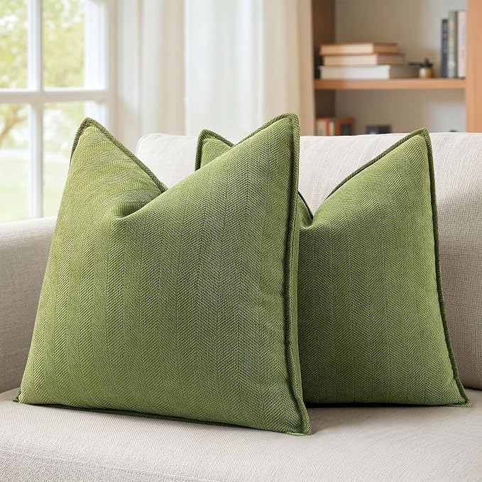 MIULEE Pack of 2 Moss Green Decorative Chenille Pillow Covers 18x18 Inch | Soft Couch Throw Pillows,Farmhouse Cushion Covers with Elegant Design for Sofa,Bedroom,Living Room,Spring Home Decor