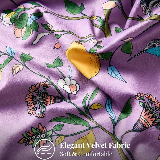 Plum Purple Velvet Floral Decorative 12x20 Lumbar Pillow Covers Set of 2 | Durable and Sturdy,Botanical Printed Pattern,Throw Pillows Case,Rectangle,Colorful Farmhouse,Home Sofa Bed Couch Decor