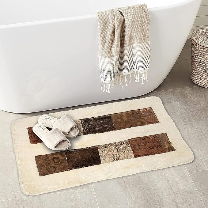 Zahari Home Zambia Animal Print Bathroom Rug Classic Luxury Bath Rug Contemporary Decor Beautiful Shower Mat Unique Design Stylish Bathroom Rug Bath Shower Tub Decor Western Country