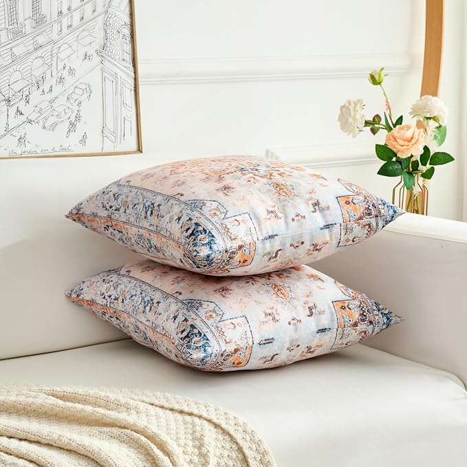 Boho Throw Pillow Covers 16x16 inch Set of 2,Boho Vintage Carpet Pattern Antique Ethnic Decor Double Sided Pattern Cushion Cover Soft Pillow Case Living Sofa Room Bed Square Pillow Cover