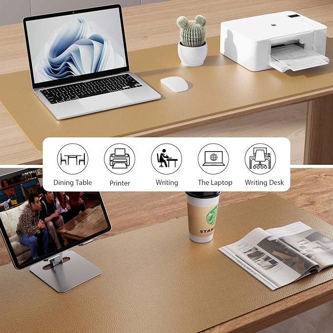 Aothia Faux Leather Desk Mat, Waterproof Desk Pad (Khaki, 48" x 17") | One large surface for your keyboard, laptop and mouse, reducing desktop clutter without a separate mouse pad