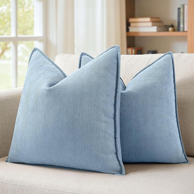 MIULEE Pack of 2 Light Blue Decorative Chenille Pillow Covers 20x20 Inch | Soft Couch Throw Pillows,Farmhouse Cushion Covers with Elegant Design for Sofa,Bedroom,Living Room,Spring Home Decor