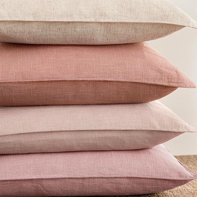 Foindtower Pack of 2, Decorative Linen Solid Throw Pillow Covers Soft Accent Euro Cushion Case Boho Farmhouse Pillowcase for Chair Couch Sofa Bedroom Living Room Home Decor 26 x 26 Inch Coral Pink