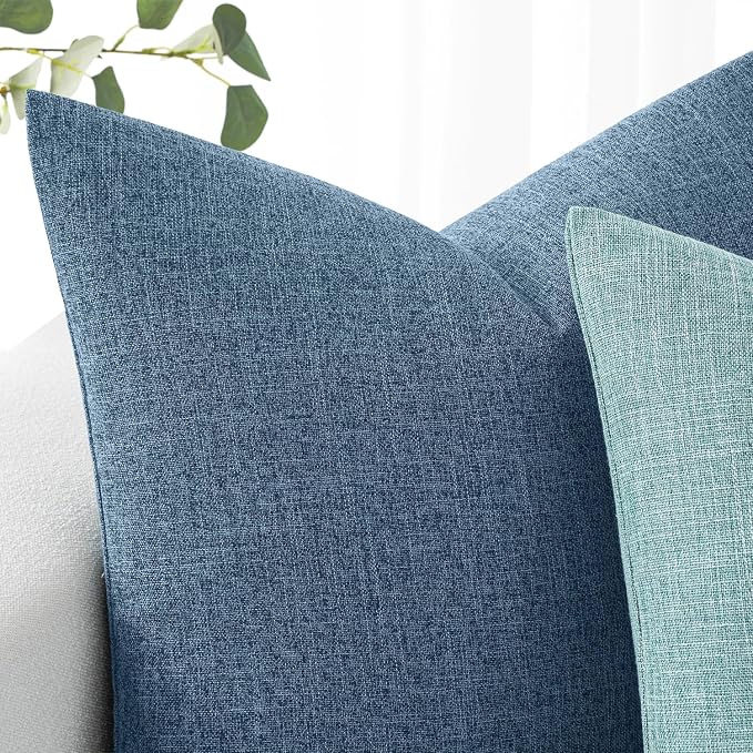 MIULEE Pack of 2 Decorative Linen Burlap Pillow Covers Farmhouse Boho Accent Pillowcases Modern Home Decor for Sofa Couch Bedroom Living Room 20x20 Inch Steel Blue