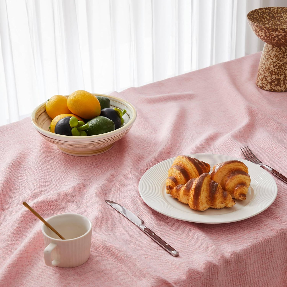 Tassel Linen Rectangular Table Cloth, Pink 52x70 Inch | Tassel Trimmed, Sleek Draping, Cotton Blend, Water Stain Resistant Dining Tablecloths, Washable Farmhouse Table Cover