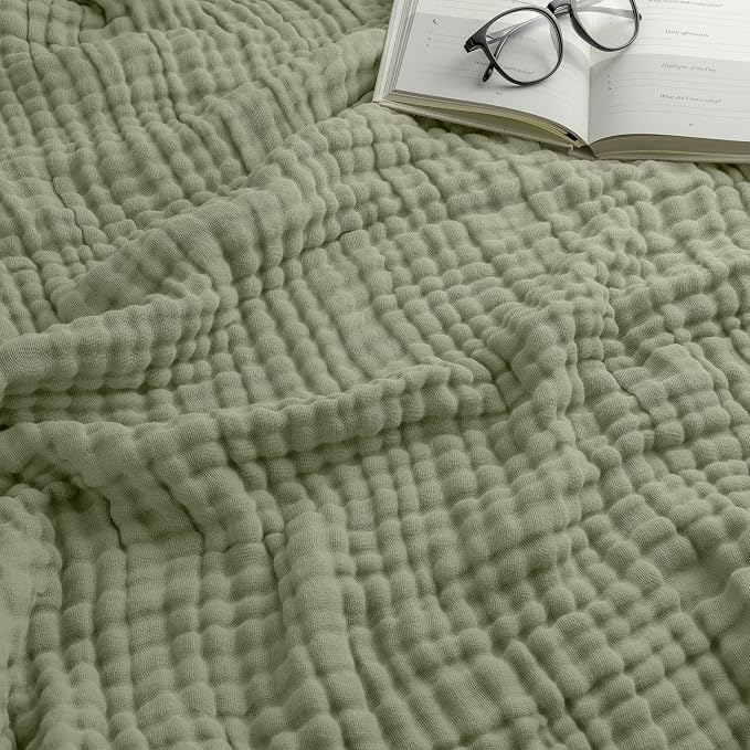 Comfy Cubs Adult Muslin Blanket 90x66” Twin Swaddle Blankets, Sage | 6 Layer Soft, Breathable & Lightweight Muslin Adult Blanket - Machine Washable & Designed in the US Bedding for All Seasons