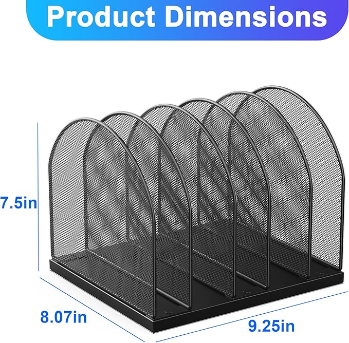 gianotter Desktop File Organizer with 5 Compartments | Desk Organizer Paper Organizer for Desk Workspace Organizers for Office Supplies (Black, Upright Style)
