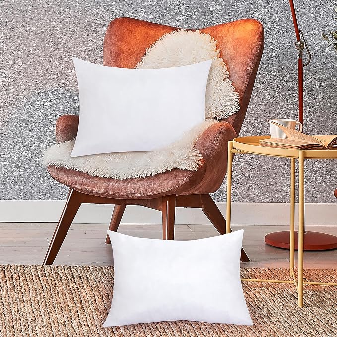 ROYALE LINENS 12 x 24 Pillow Insert - Down Alternative Throw Pillows Insert - Rectangle Pillow Pack of 2 White - Bed & Couch Pillows - Inner Cushion for Bed, Cushion for Living Room - Shams Stuffer