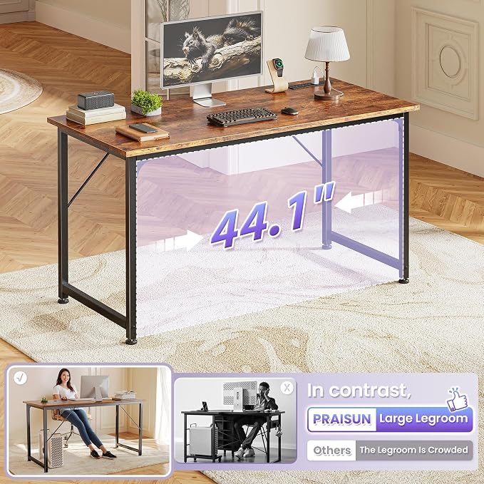 PRAISUN 47 X 20 Inch Computer Desk, Power Outlets, USB-C, Rustic Brown | Office Desk with 4 AC Outlets, USB & USB-C, Sturdy Metal Frame, Spacious Desktop for Work, Writing, Study & Gaming