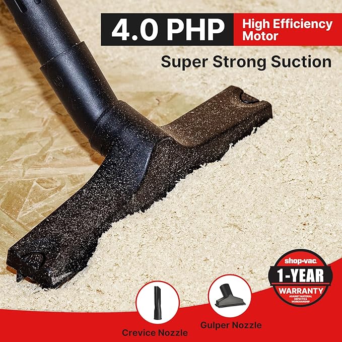 Shop-Vac 6 Gallon 4.0 Peak HP Wet/Dry Vacuum, Wall Mountable Compact Shop Vacuum with 20 ft Extra Long Hose & Accessories - Ideal for Jobsite, Garages, Car & Workshops