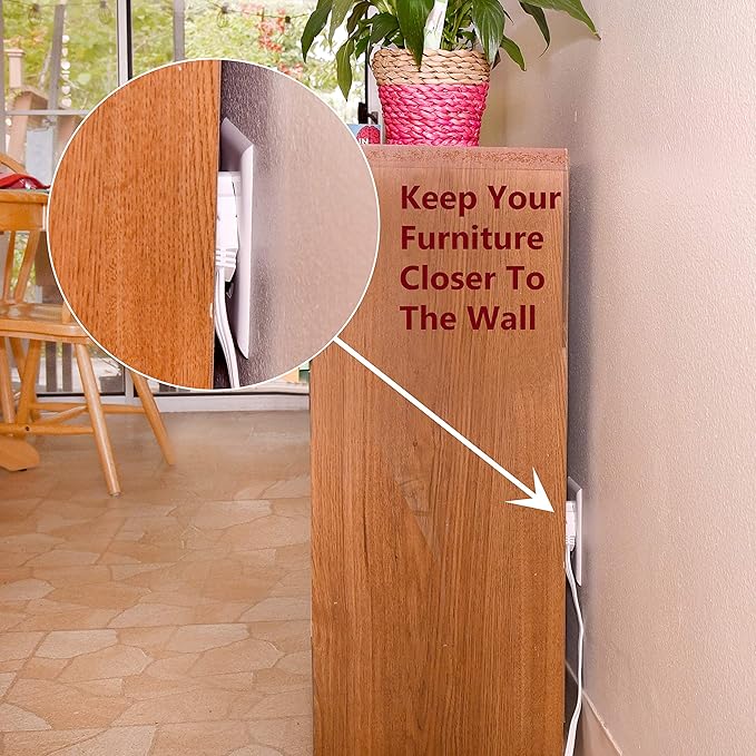 Flat Multiple Outlet Extension Cord 8 Ft for Indoor Use by Electes- UL-Listed 3-Prong Multi Extension Wire- Space-Saving Flat Angled Extension Cord- White
