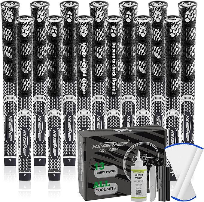 Premium Hybrid Golf Grips (13 Pack) - High Traction Rubber Golf Club Grips with Enhanced Feedback | Includes 13 Grips + 15 Tapes + 1 Rubber Vice | All-in-One Replacement Grip Kit for Golf Clubs