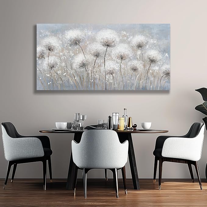 Belmrxne Dandelion Floral Wall Art White and Black Wall Decor Modern Artwork Above Couch Canvas Painting for Living Room Bedroom Dining Room Office Home Decor 24x48 inch