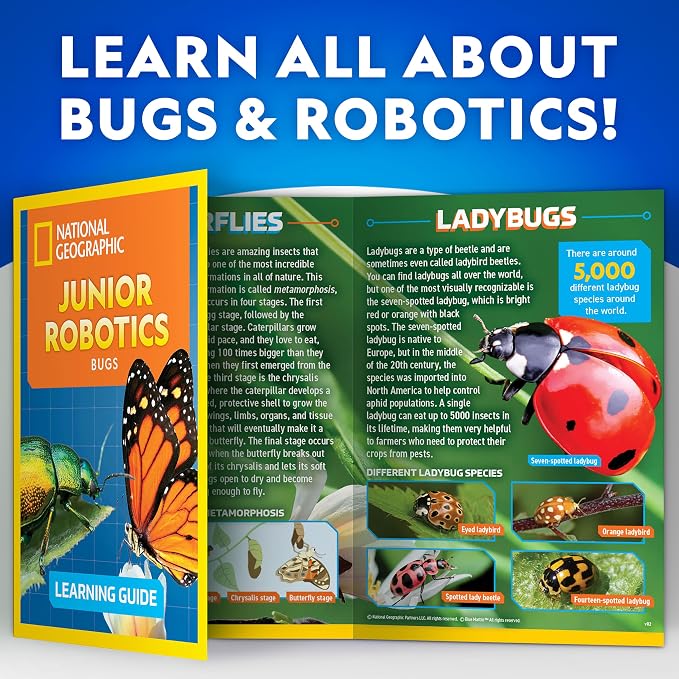 National Geographic Robotic Bug Engineering Science Kit for Kids | Build a Robot Insect, Flapping Wings, Butterfly, Ladybug, and Beetle Skins, Animatronic Engineering, STEM Activity