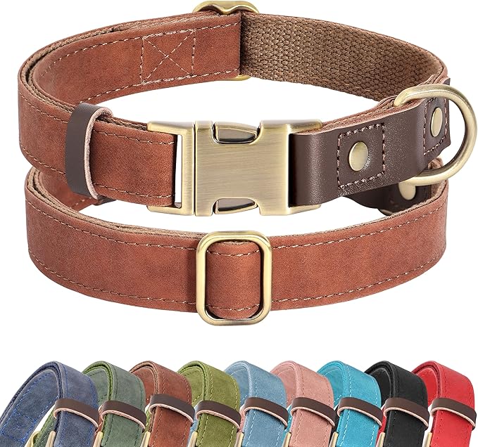 Didog Soft PU Leather Dog Collars for Small Dogs,Classic Adjustable Dog Collars with Quick Release Metal Buckle,Easy Clean and Comfortable with Nylon Lining,Reddish Brown,S Neck 11-15"
