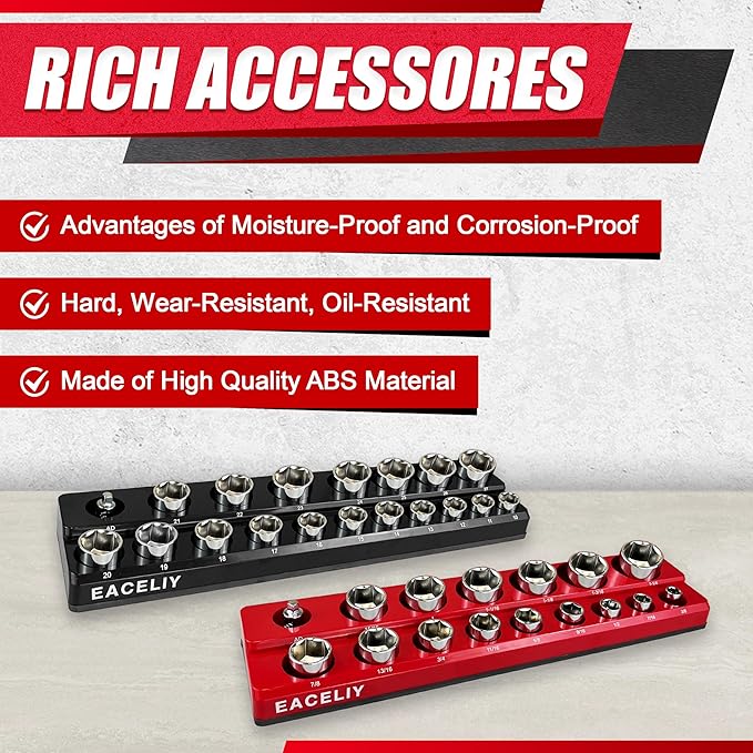 8Pcs Magnetic Socket Organizer Set, 1/2", 1/4" and 3/8" SAE & Metric Deep & Shallow Tools Tray Holder Kit, holds 199pcs Sockets (sockets not included) (8PC 1/2&3/8&1/4)