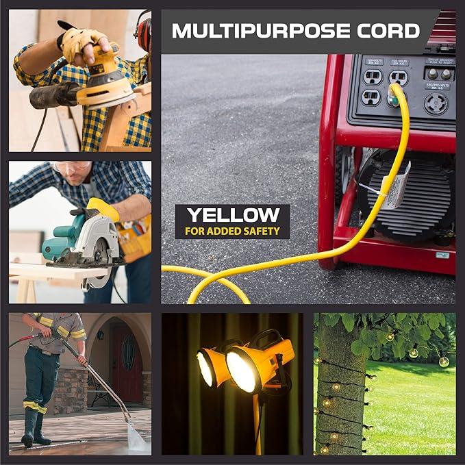 Iron Forge Cable Outdoor Extension Cord 75 Ft - 10 Gauge Heavy Duty Extension Cord, 15 AMP, 10/3 Yellow Power Cable SJTW Weatherproof with 3 Prong