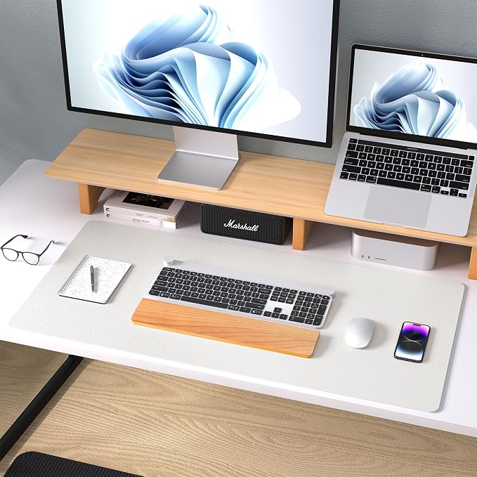 Aothia Leather Desk Pad Protector, Mouse Pad, Office Desk Mat, Non-Slip PU Leather Desk Blotter, Laptop Desk Pad, Waterproof Desk Writing Pad for Office and Home (36" x 17", Off-White)