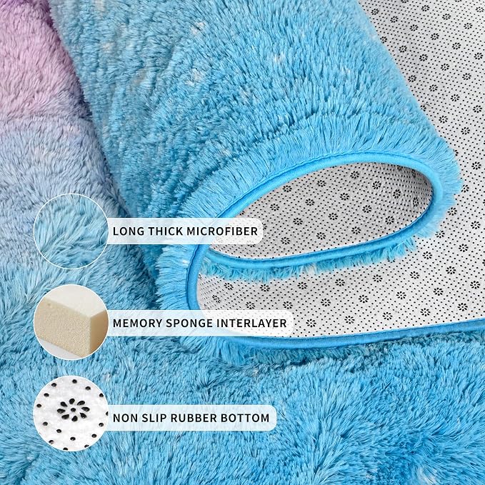 Tepook Soft Fluffy Rugs for Bedroom, 4x6 Area Rug for Living Room, Modern Shaggy Room Rug for Kids Boys Girls, Plush Throw Rugs Indoor Nursery Home Decor Rug with Non-Slip Bottom, Purple and Blue