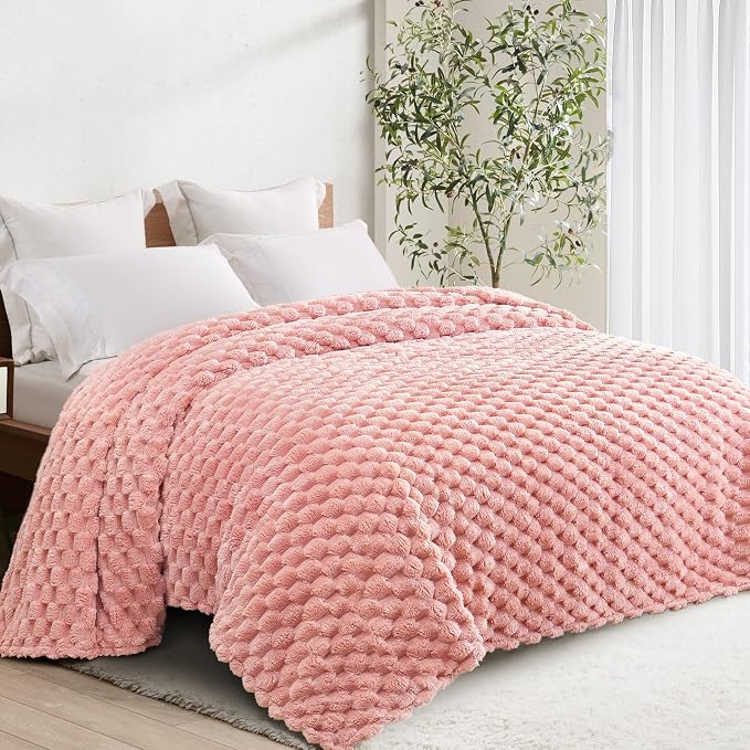 Whale Flotilla Soft Fleece Twin Size Bed Blanket Luxury 3D Jacquard, Pink | Lightweight Coverlet Bedspread, Super Cozy Plush Fluffy Fuzzy All‑Season Decorative Blanket for Bed, Dorm Essentials, 60"x80"