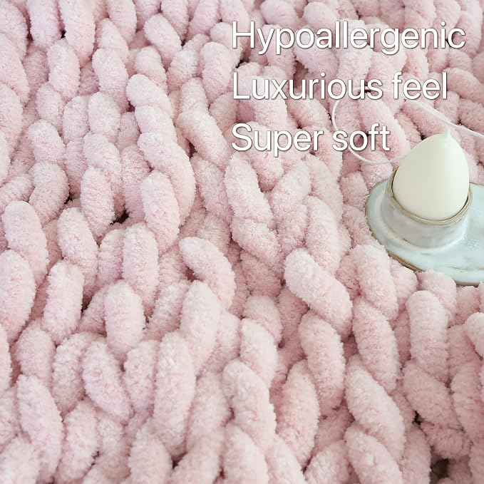 Maetoow Chenille Chunky Knit Blanket,Handmade Cozy for Home Decor,40×50,Light Pink