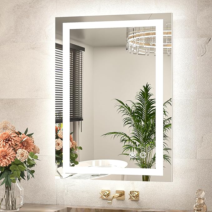 TETOTE LED Bathroom Mirror 22 x 30 Inch Lighted Bathroom Vanity Mirror with Lights, Brighter Frontlit and Backlit Light up Anti Fog Mirror, 3-Color Dimmable, Shatterproof Tempered Glass, Waterproof