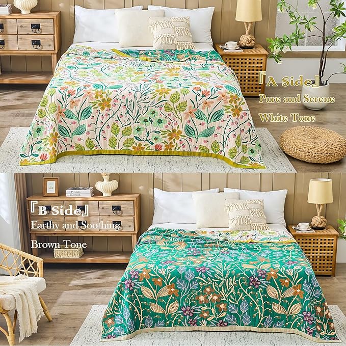 XIBLC Boho Throw Blanket 100% Cotton Vintage Blanket Muslin Woven Flower Decorative Throw Blankets All Season Bohemian Rustic Farmhouse Decor Quilt for Bed (Beige 80"x90")